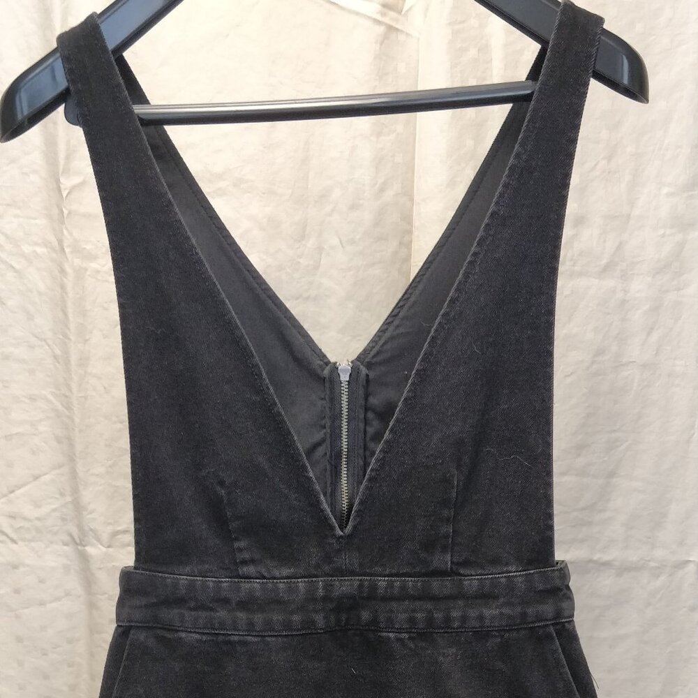Black denim overall mini dress